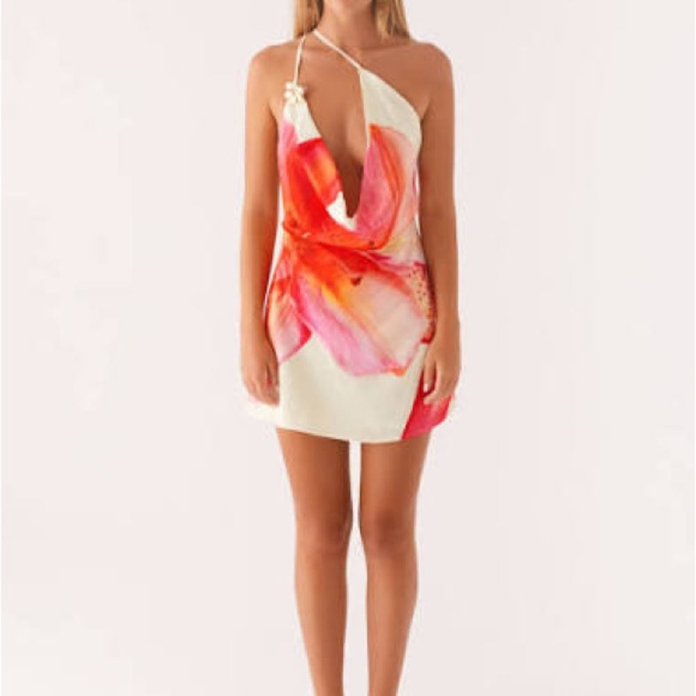 Peppermayo Cream Mini Dress with Pink and Orange Floral Print